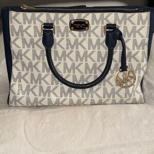 Michael Kors Navy and Cream Satchel